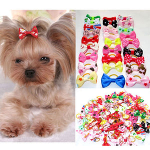 20pcs/set Assorted Pet Cat Dog Hair Bows with Rubber Bands Grooming Accessories Small Animals Habitat Decor
